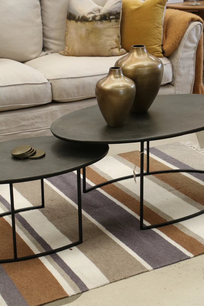 CC Interiors - Brooklyn Oval Nest of Coffee Tables (Gun Metal)