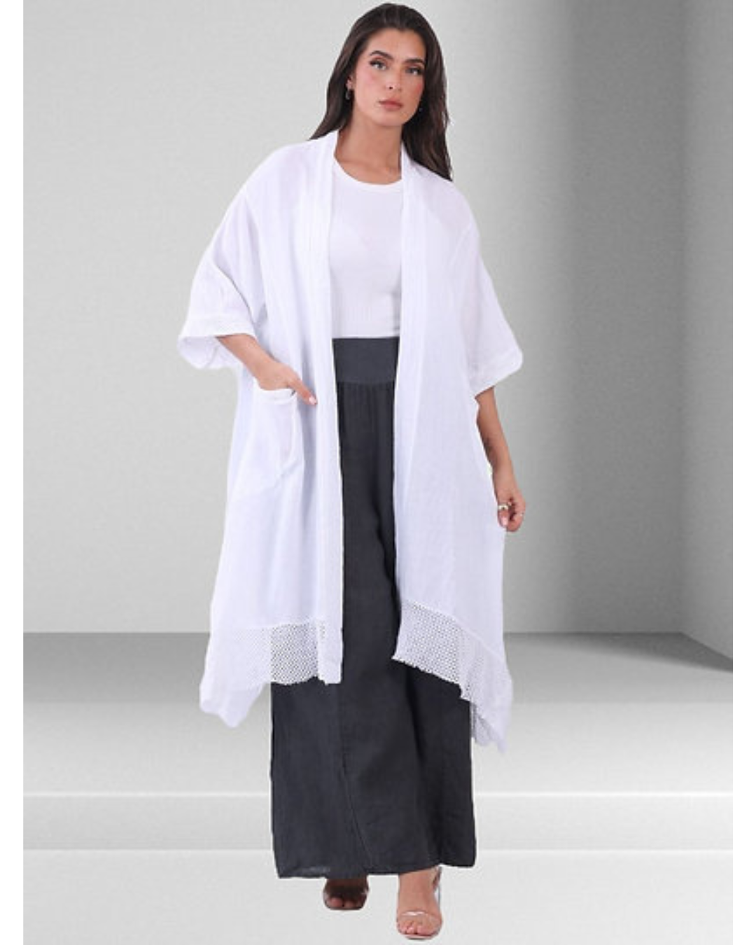 Italian Linen Blend open Jacket mesh Hem
