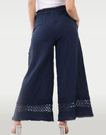 Lilliano -  Italian Cotton/Linen Lace Detail Pants