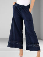 Lilliano -  Italian Cotton/Linen Lace Detail Pants