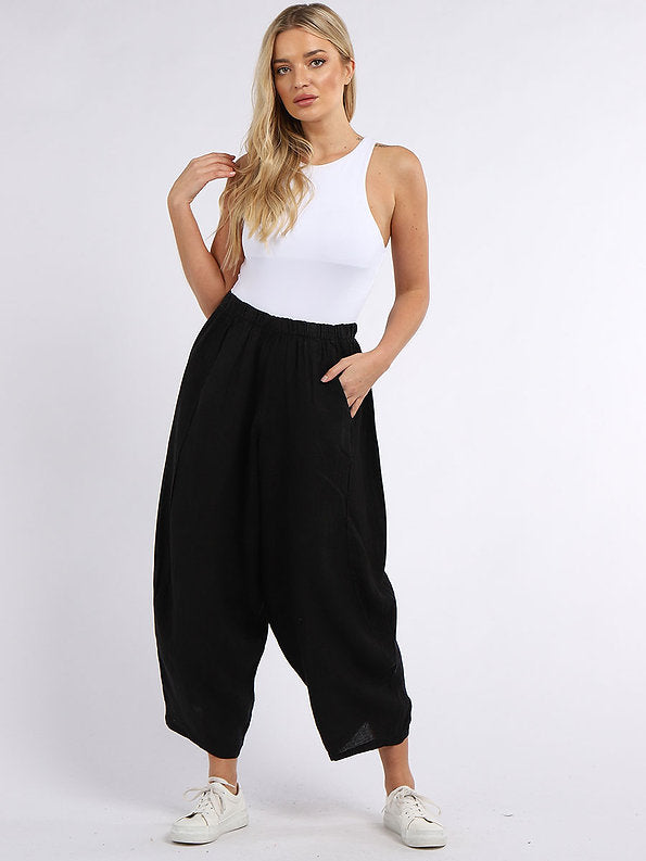 Lilliano -  Italian Loose Baggy Linen Pants (Black)