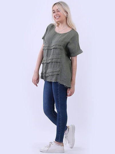 LILLIANO - Made In Italy Solid Linen Hopsack Tiered Lagenlook Tunic Top