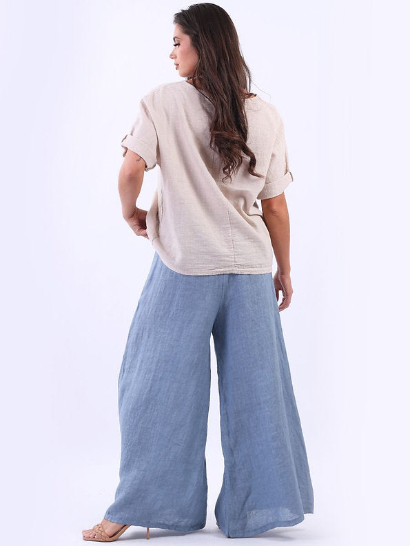 Lilliano -  Italian Linen Wide Leg Trouser (Blue)