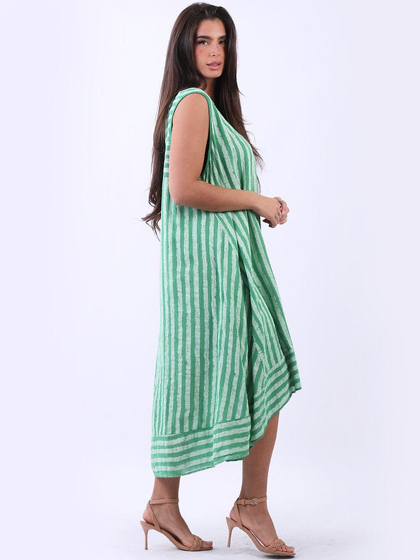 LILLIANO - Italian Stripe Cotton Dress (Green)