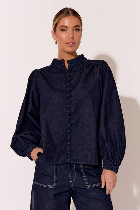 Adorne - Linen Long Sleeve Shirt (Denim)