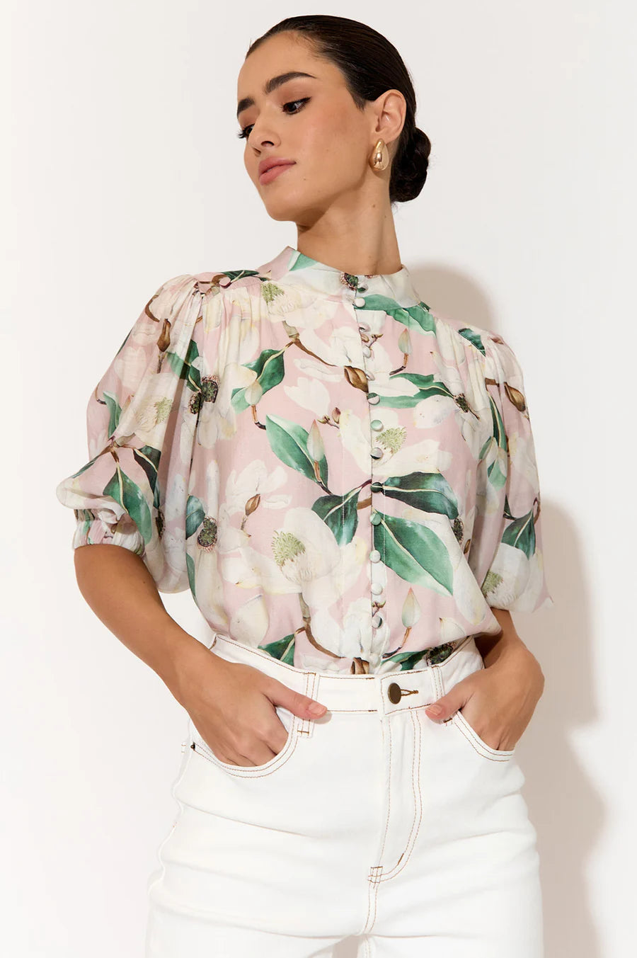 Adorne - Lilian Magnolia Print 3/4 Sleeve Shirt