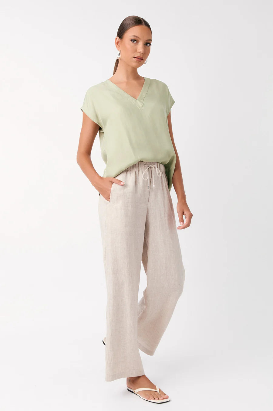 Karina Cupro V Neck Top (Sage)
