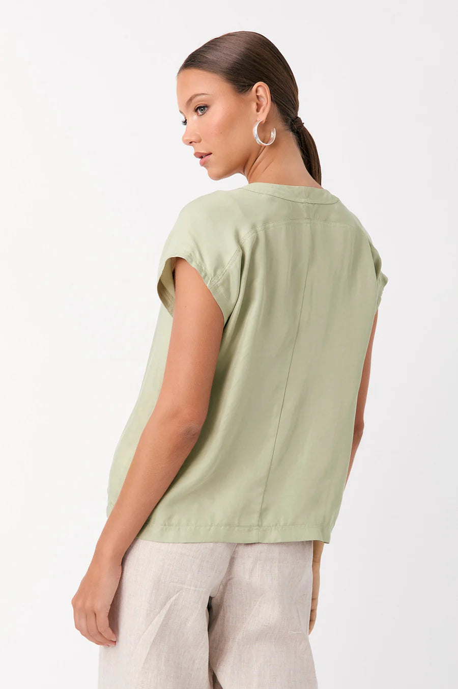 Karina Cupro V Neck Top (Sage)