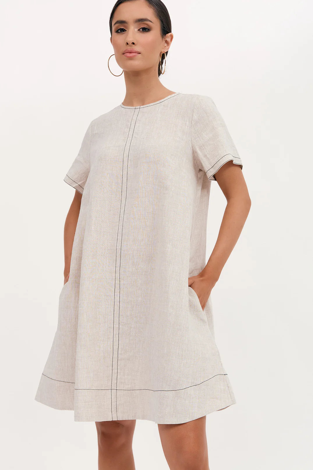 Lexi Contrast Stitch Dress (Natural)