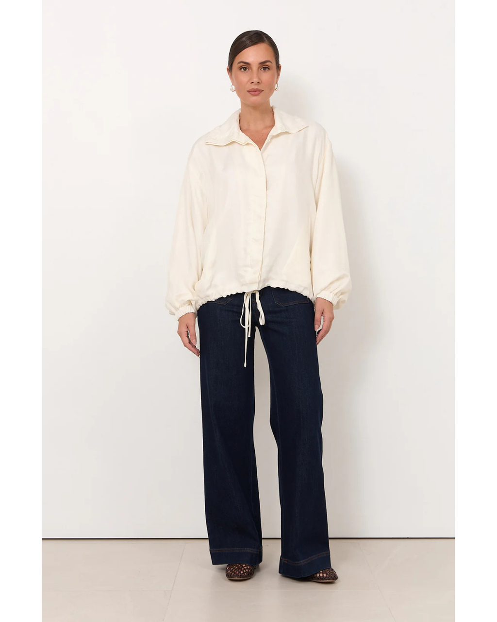 Aude Funnel Neck Cupro Jacket (Cream)