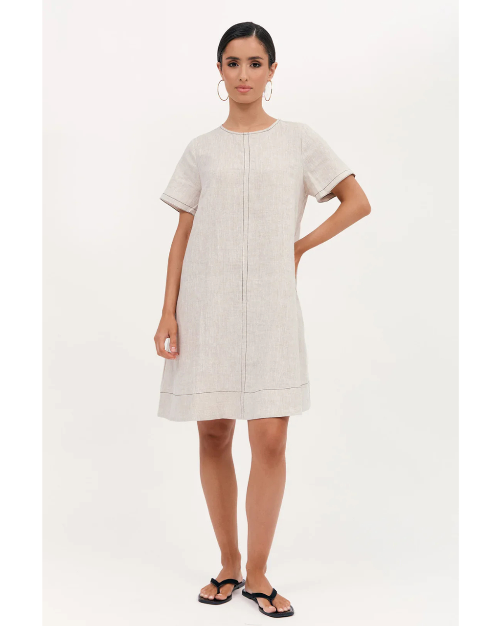 Lexi Contrast Stitch Dress (Natural)