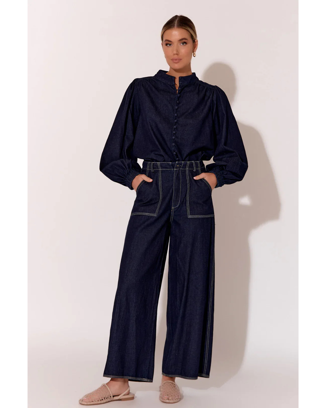 Linen Long Sleeve Shirt (Denim)