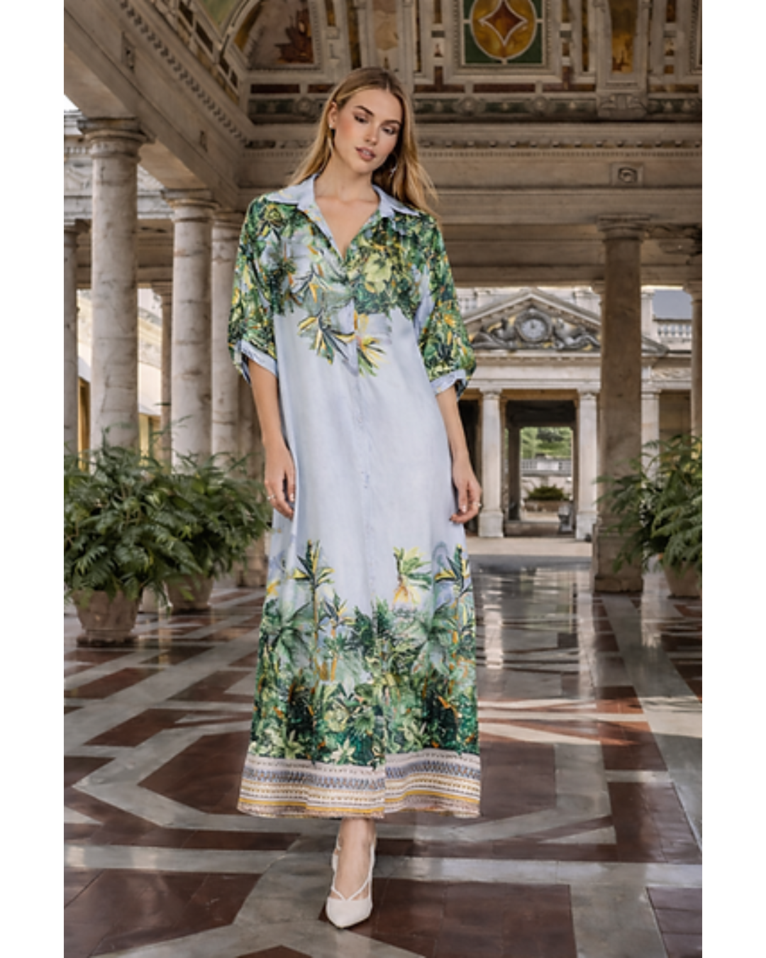 Italian Tropical Silk Viscose Dress (Grey)