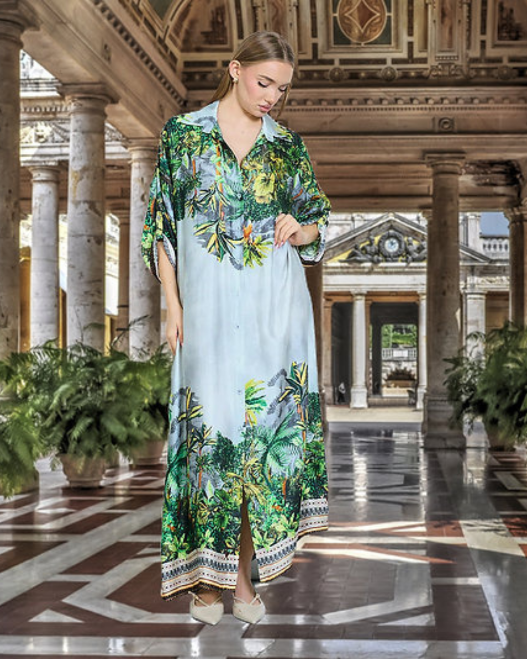 Italian Tropical Silk Viscose Dress (Grey)