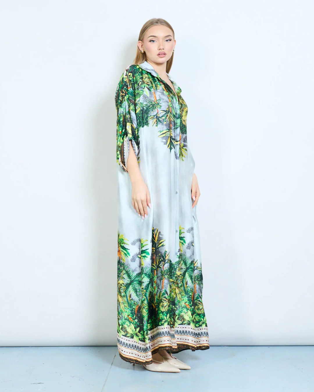 Italian Tropical Silk Viscose Dress (Grey)