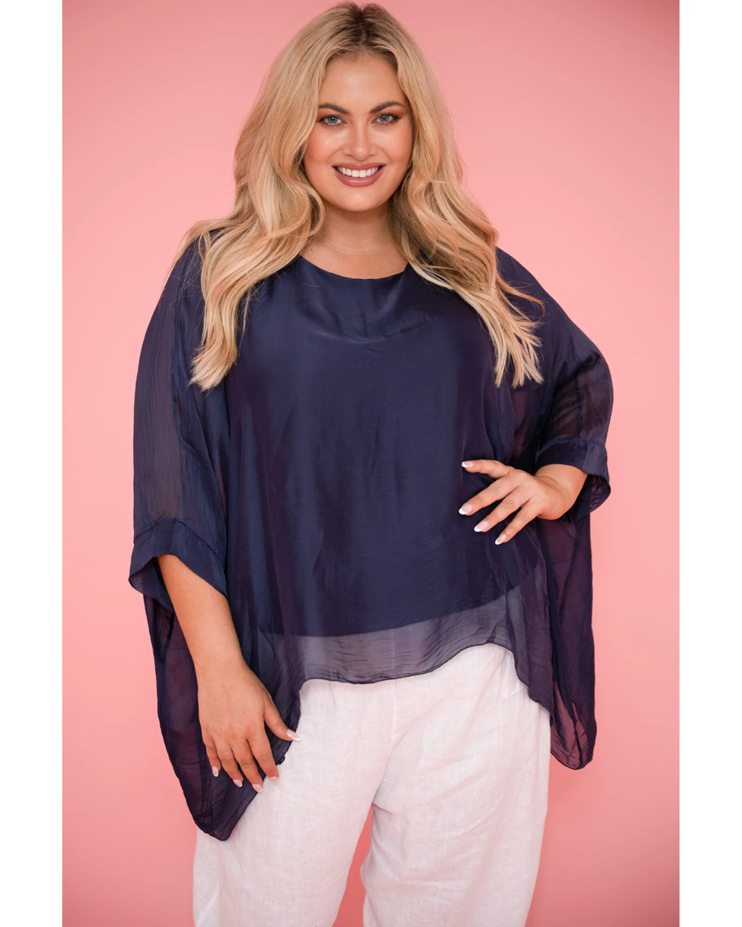 Diana Plain Silk Top Navy (OS)