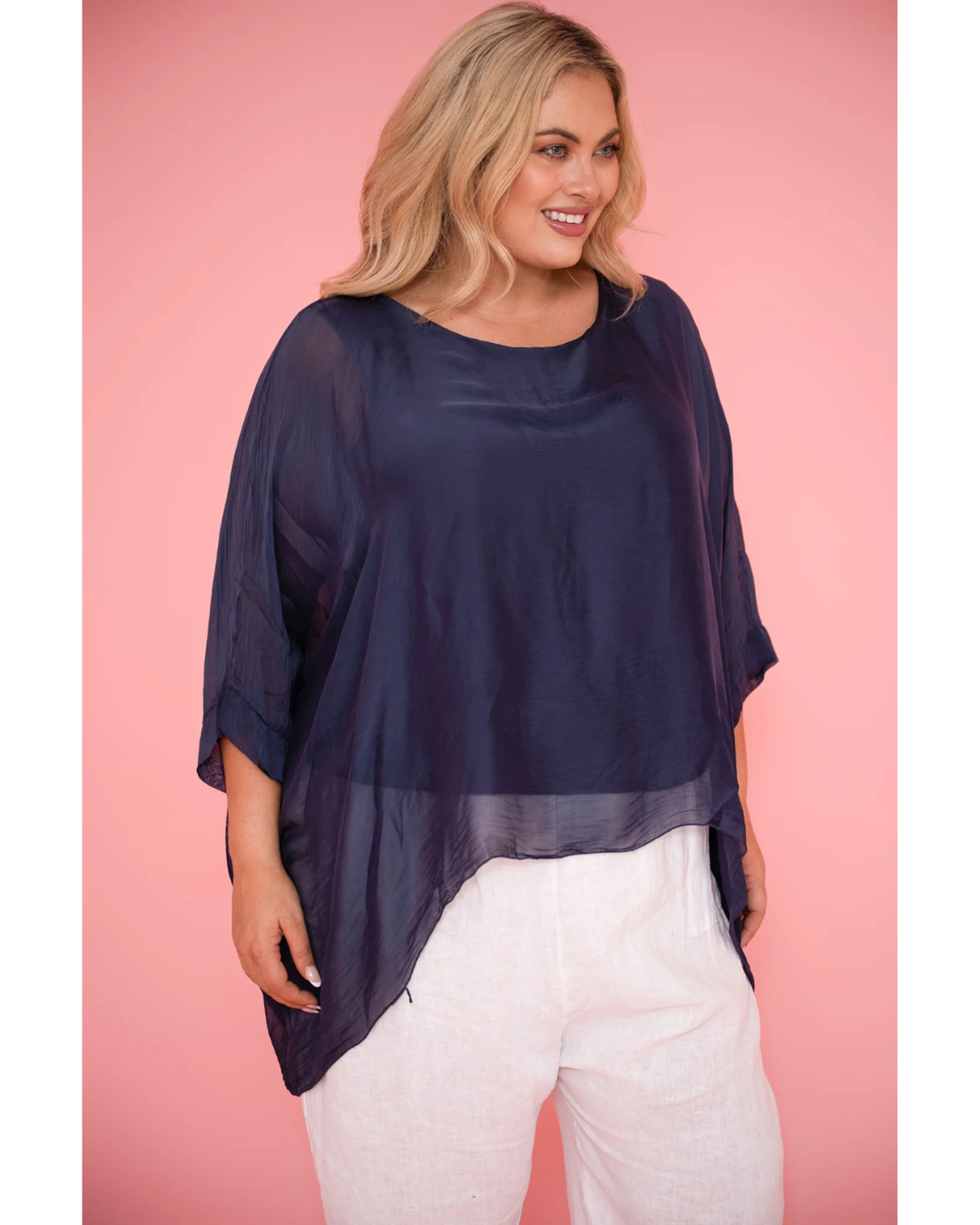 Diana Plain Silk Top Navy (OS)