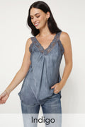 Satin Camisole With Lace detail (Indigo)