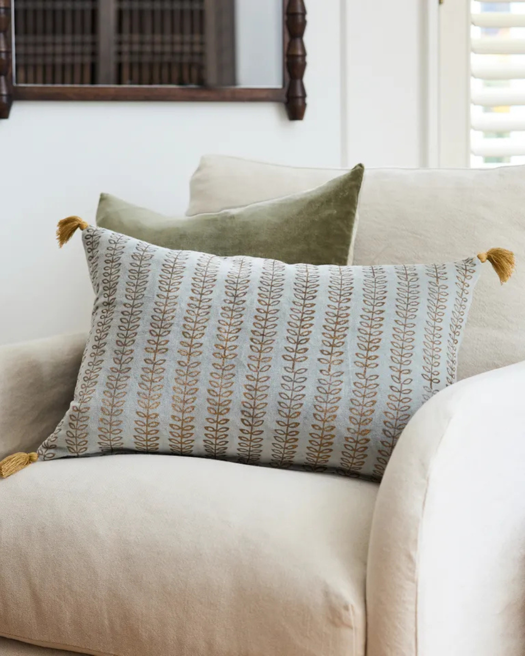 Leaf Handblock Velvet Cushion /W Feather Inner