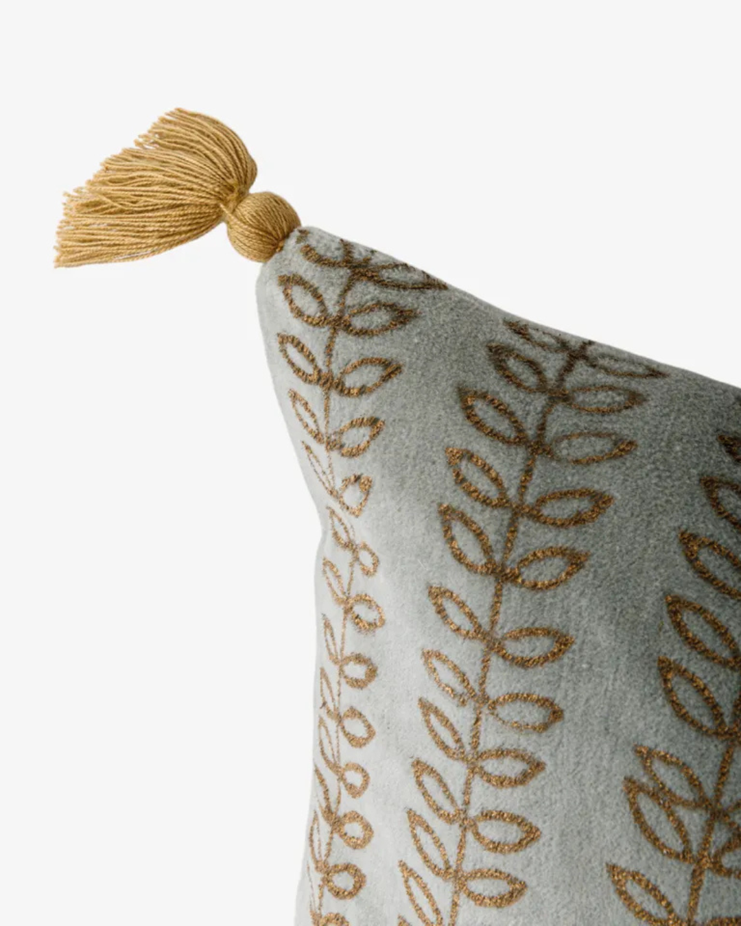 Leaf Handblock Velvet Cushion /W Feather Inner
