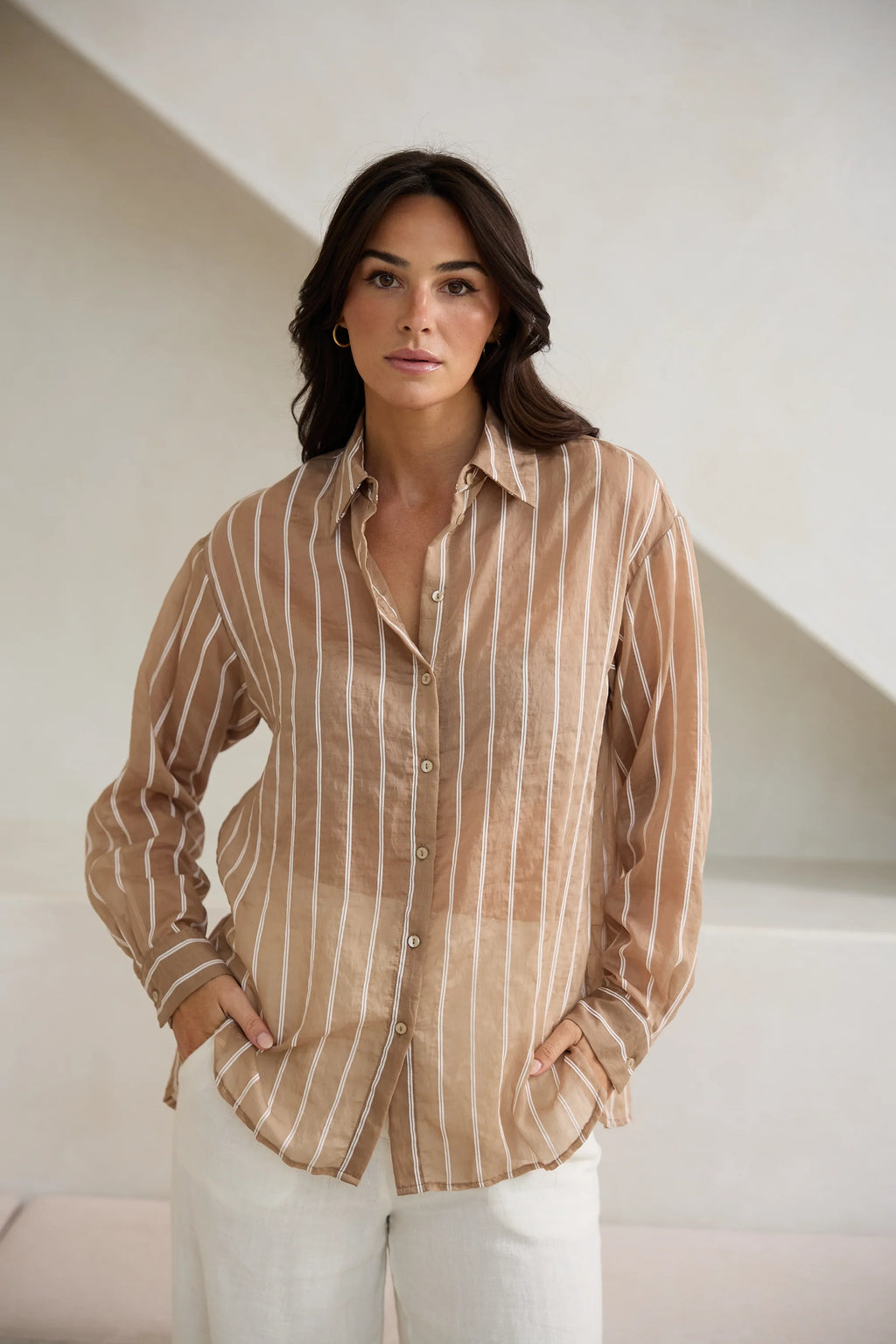 Brave + True - Avalon Shirt (Latte Stripe)