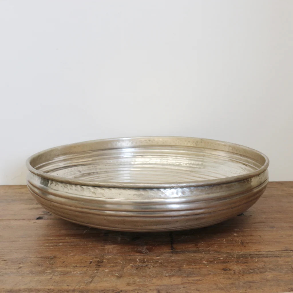 Chelsea Brass Ornate Ridged Bowl In Silver