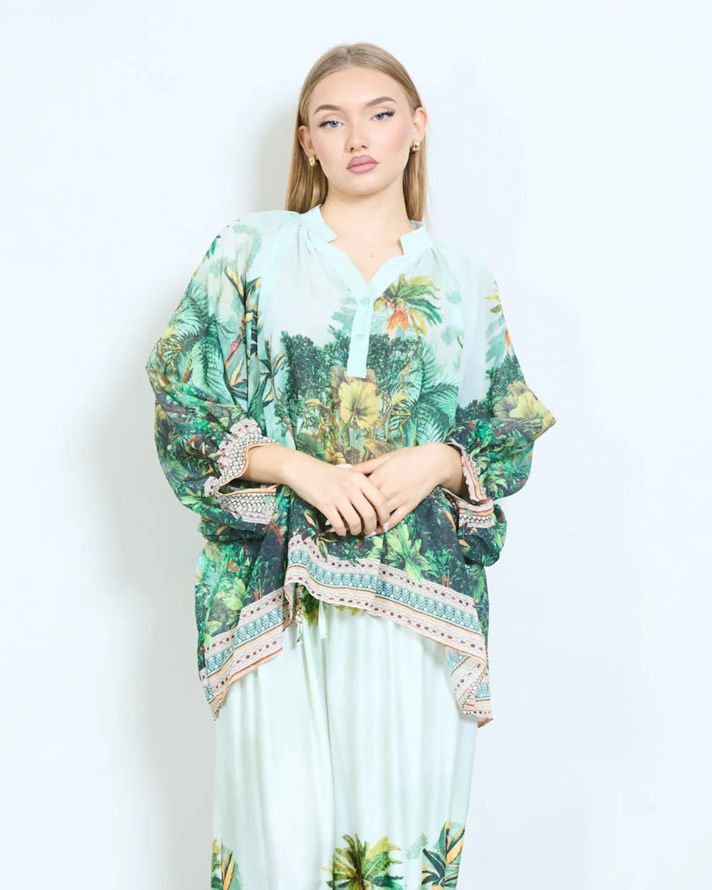 Italian Floral jungle inspired Top (Green)