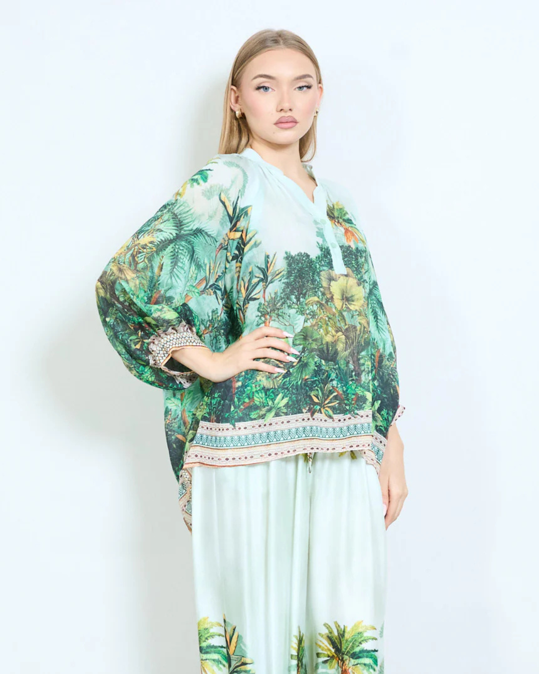 Italian Floral jungle inspired Top (Green)