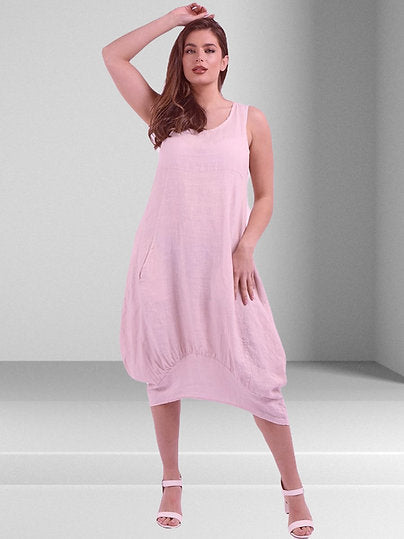 LILLIANO - Italian Linen Sleeveless Side stretch Dress