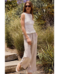 Italian Linen Tie Waist Pants (Beige)