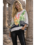 Italian Oversized Leaf Print Silk/Viscose Top with black trim .