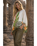 Italian Oversized Leaf Print Silk/Viscose Top with green trim .