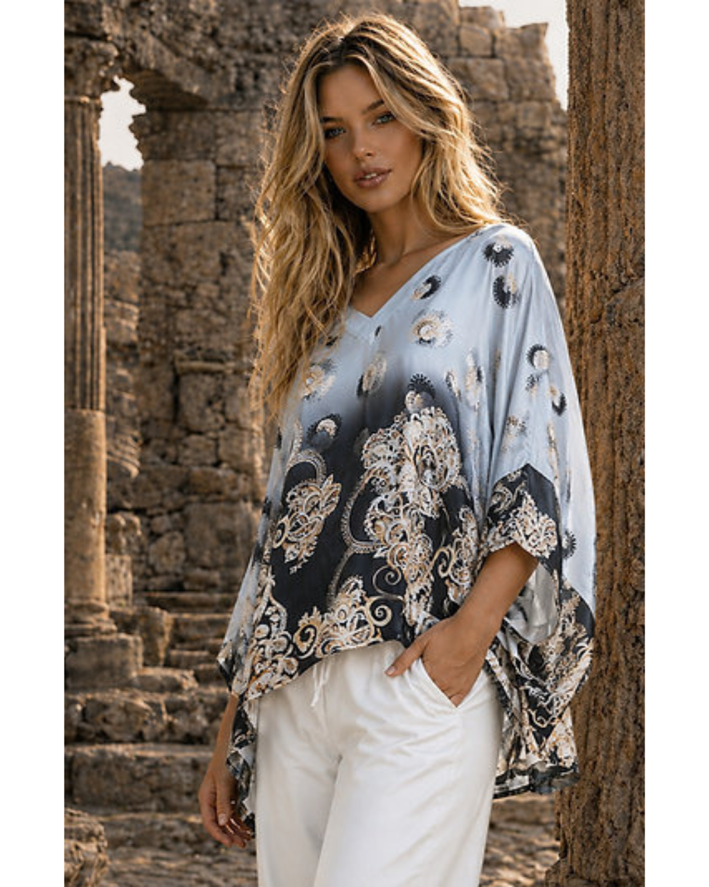 Italian Paisley Print Silk/ViscoseTop (Paisley Light)