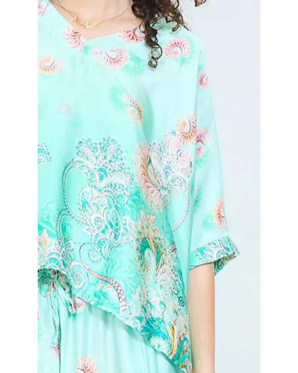 Italian Paisley Print Silk/ViscoseTop (Sea)