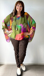 LILLIANO - Italian Silk Multi Abstract Print Top