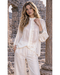 Italian Asymmetric ruffle trim Shirt (Off White)