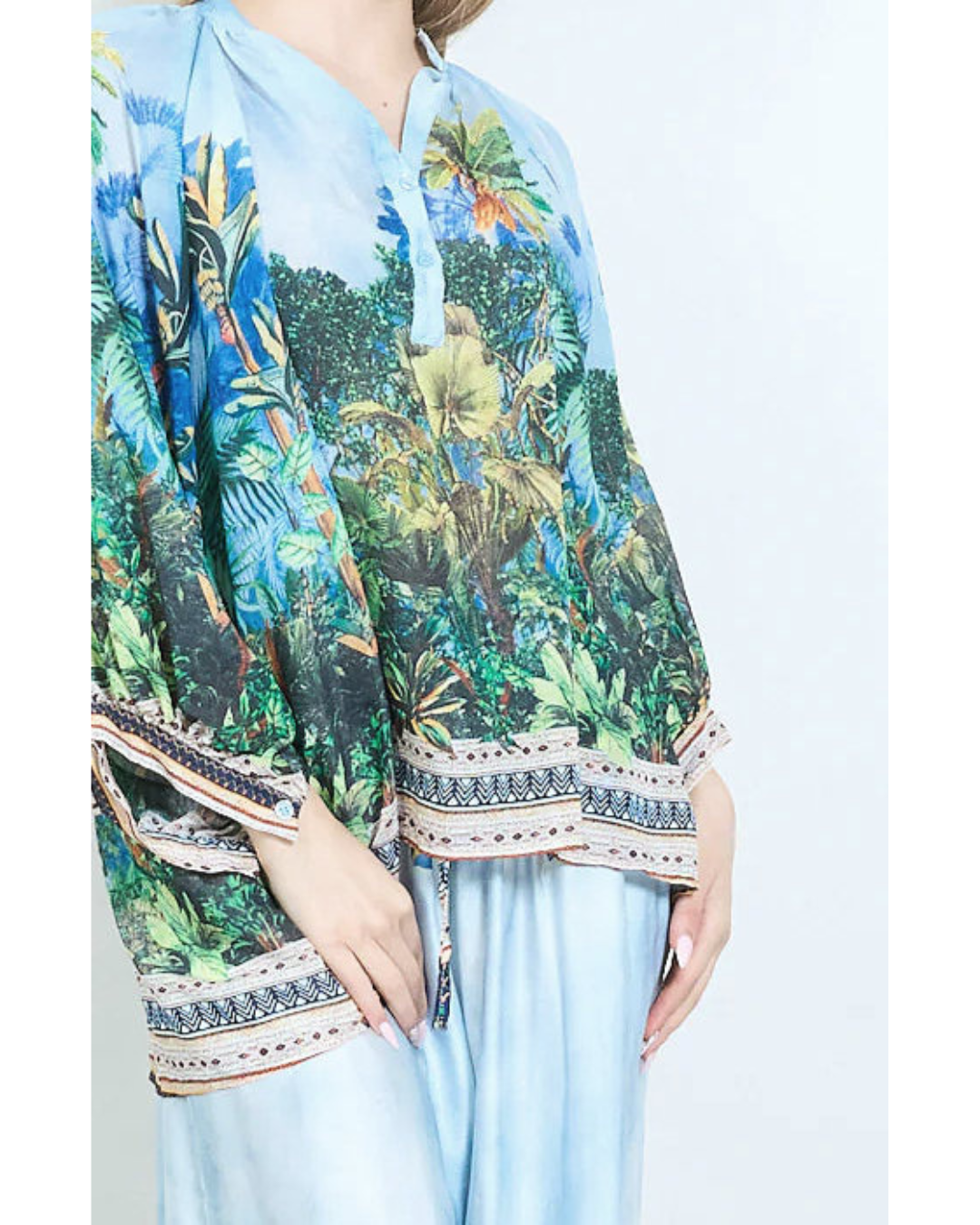 Italian Floral jungle inspired Top (Blue)
