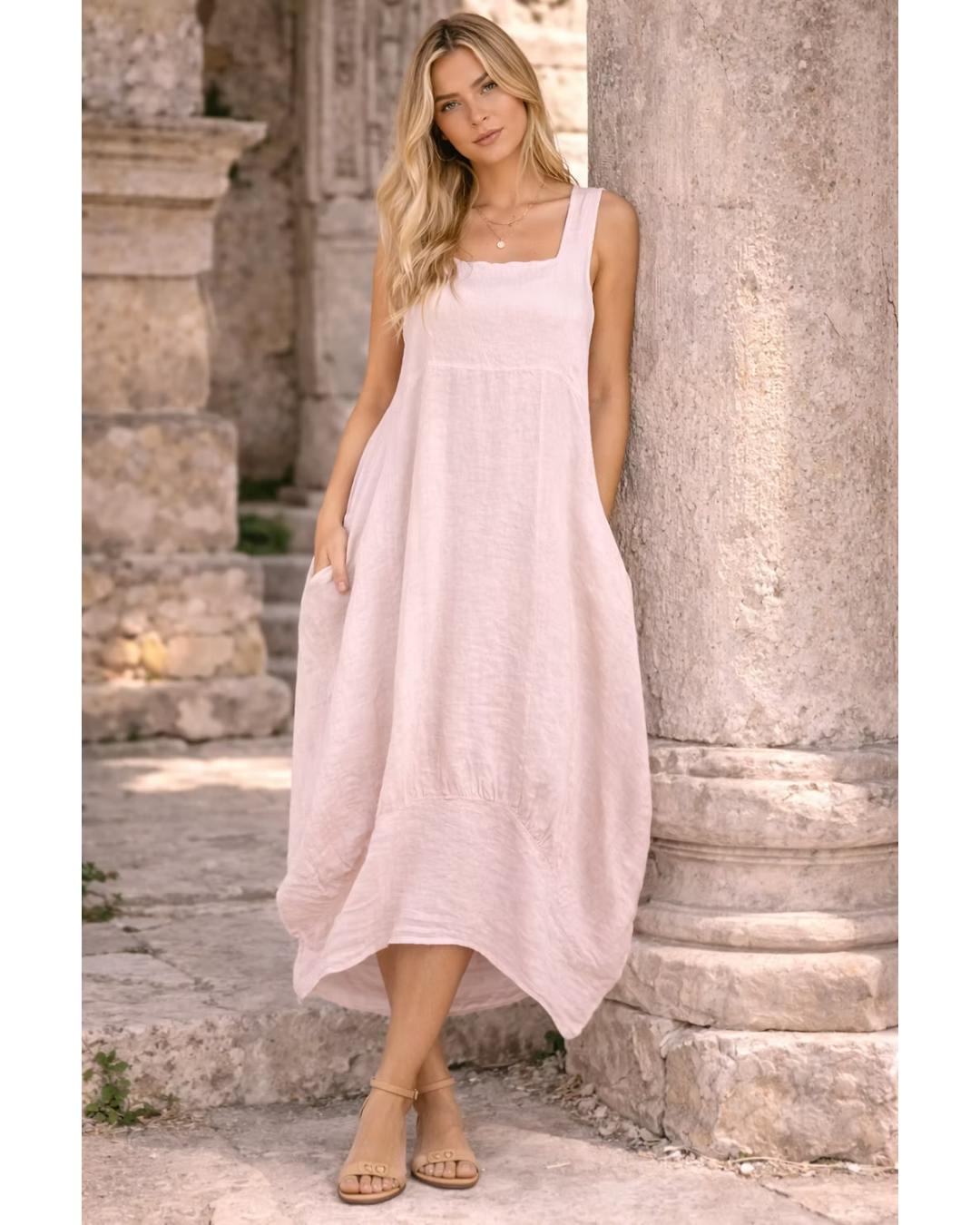 Italian Plain Linen Lagenlook Dress