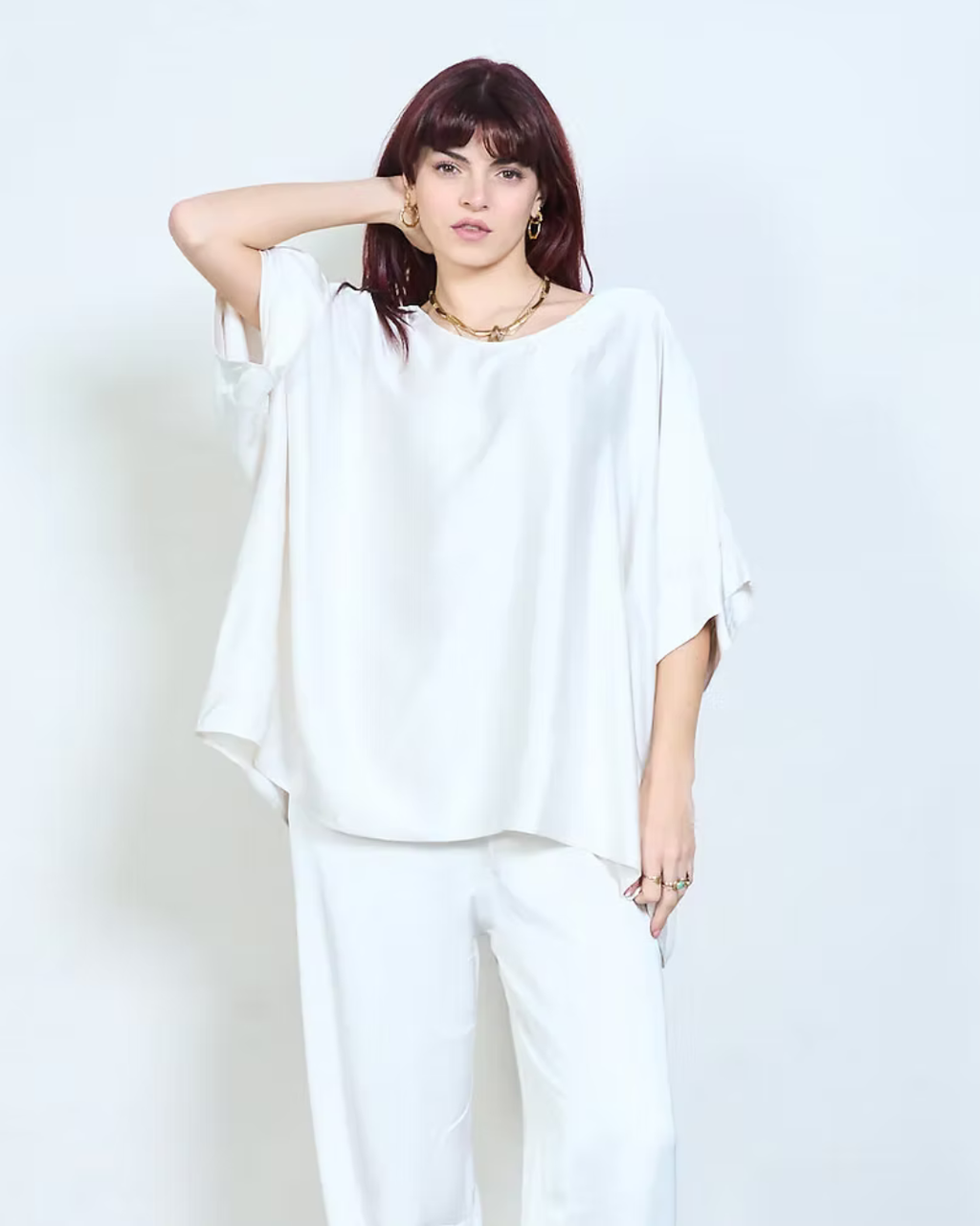 Italian Satin Batwing Top (Off White)