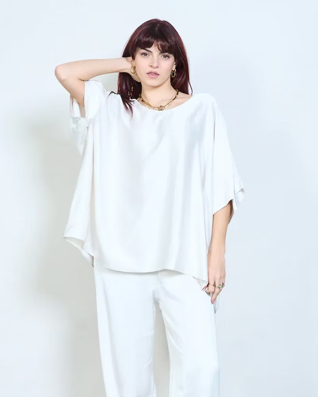 Italian Satin Batwing Top (Off White)