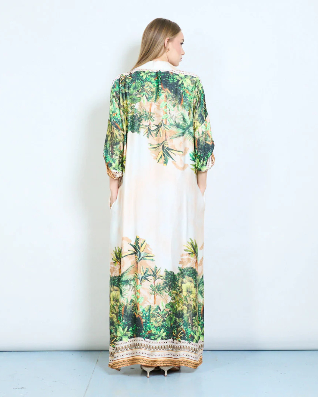 Italian Tropical Silk Viscose Dress (Champagne)