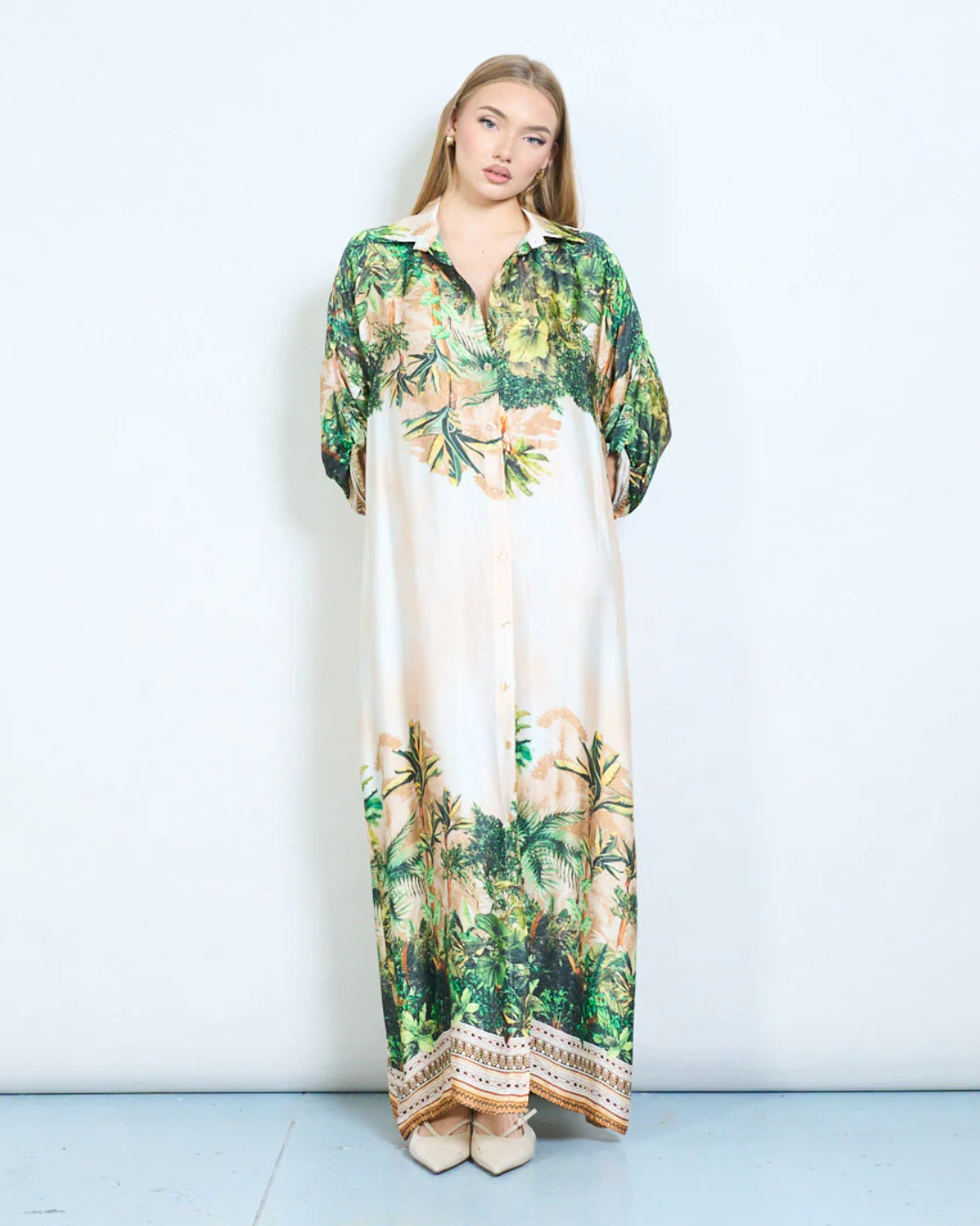 Italian Tropical Silk Viscose Dress (Champagne)