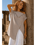 Italian Waterfall collar Sleeveless Linen Tunic (Taupe)