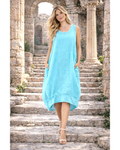 Made In Italy Plain Linen Lagenlook Quirky Sleeveless Dress