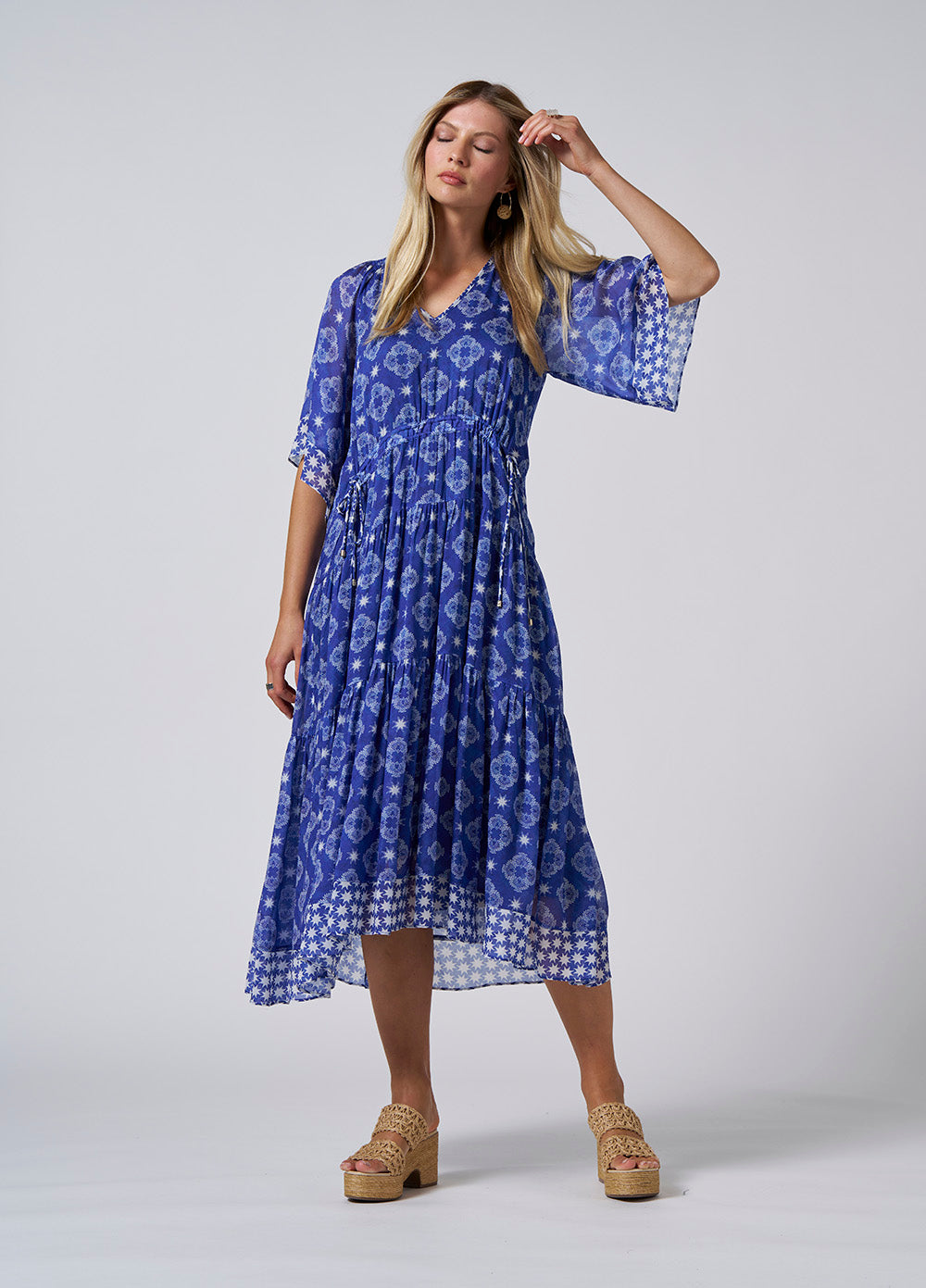 Aria Midi Dress (Colbalt Multi)