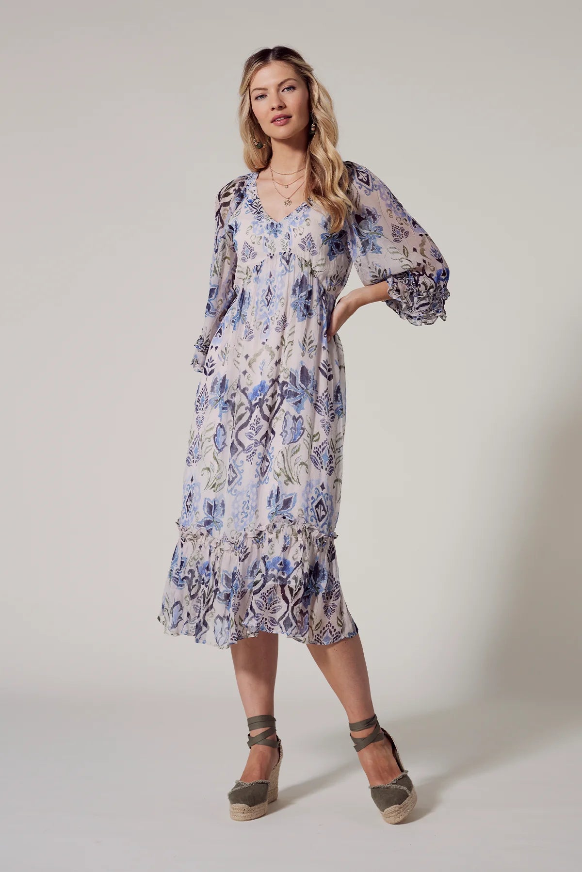 Lucca Midi Dress (Bone Multi)