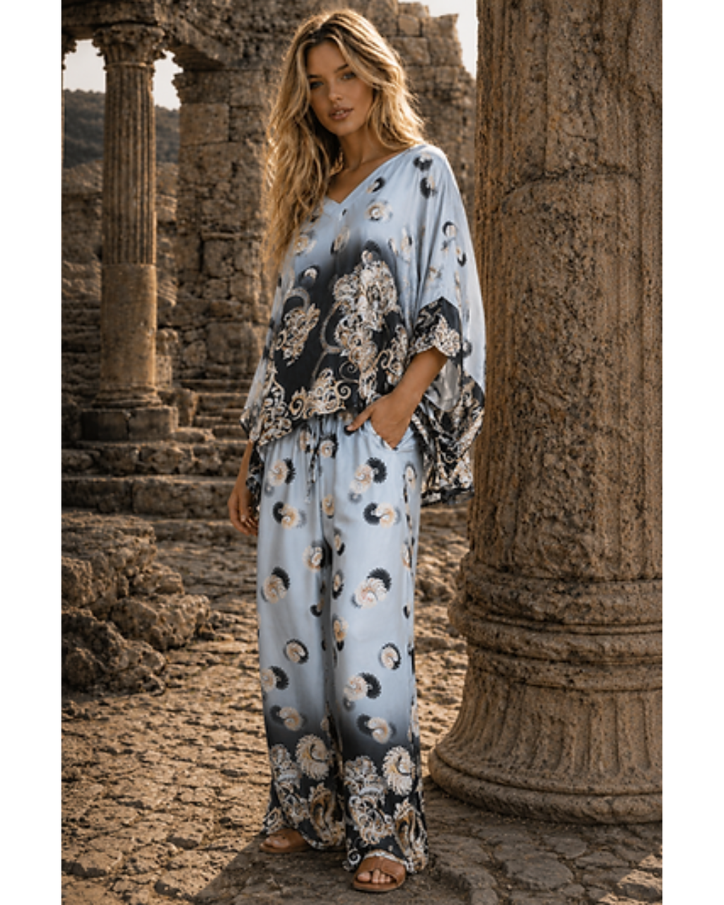 Italian Paisley Print  Silk/Viscose Pants (Light)