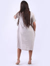 LILLIANO - Made In Italy Plain Linen Mesh Net Lagenlook Midi Quirky Dress