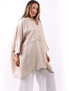 LILLIANO - Made In Italy Plain Linen Plus Size Batwing Lagenlook Top