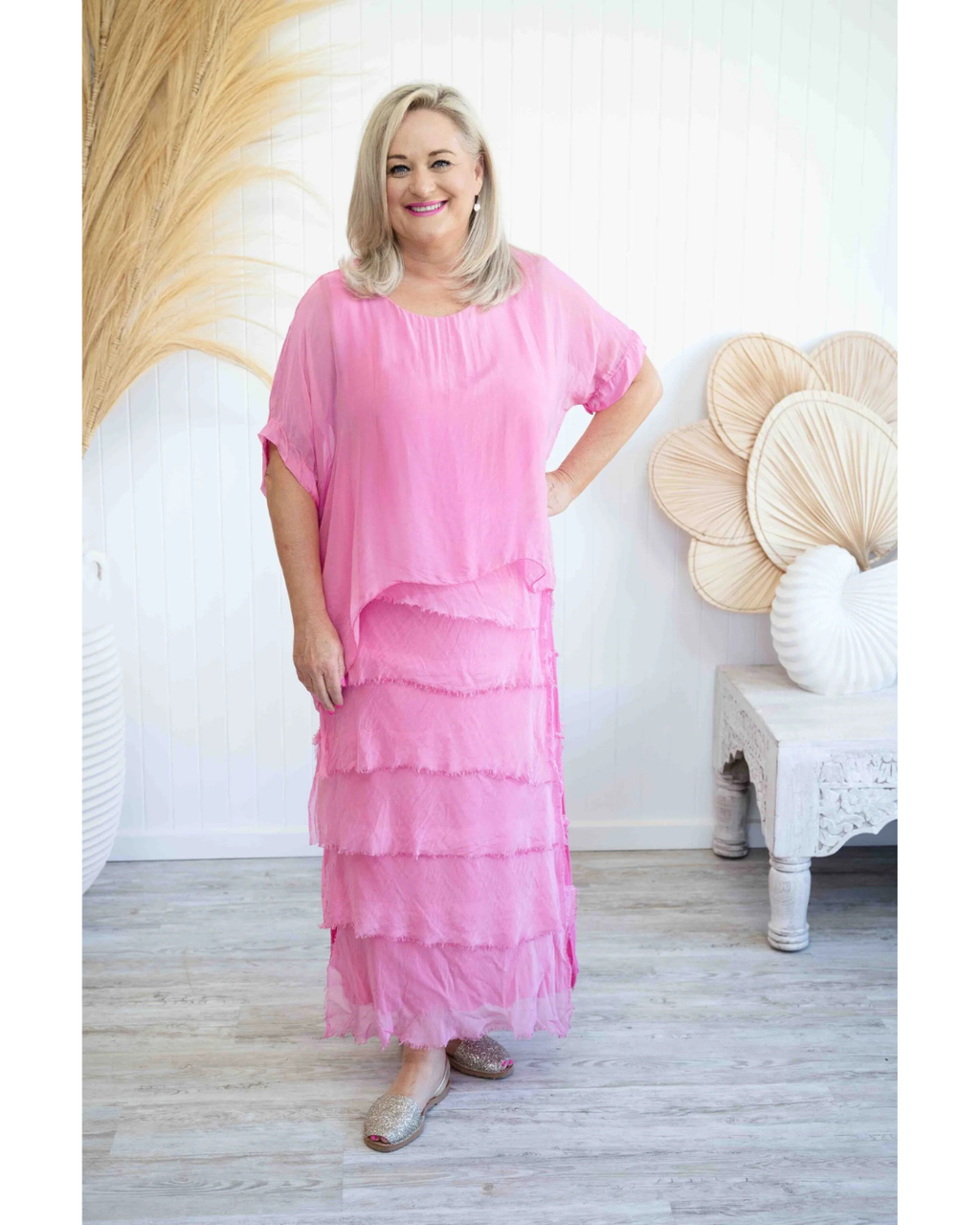 Maree Silk Dress Pink OS